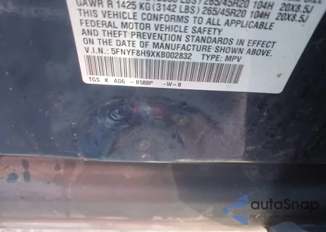 2019 Honda Passport Touring z USA, uszkodzony, nr VIN 5FNYF8H9XKB002832